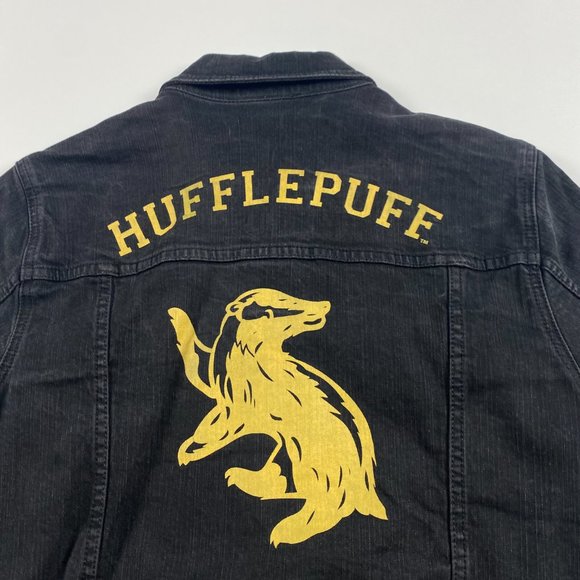 Harry Potter Hufflepuff Denim Jean Jacket Womens Large Black Cotton Stretch - Picture 5 of 14
